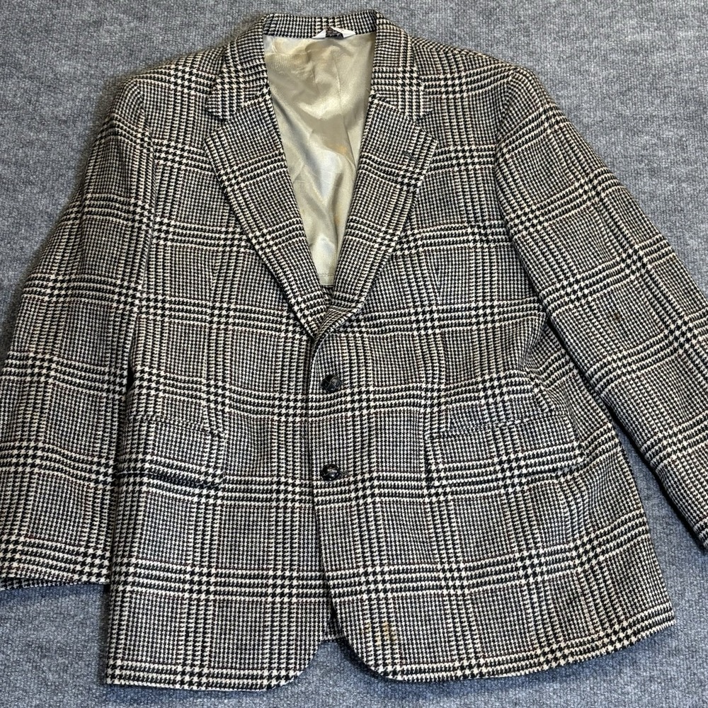 Vintage‎ black and white glen plaid sport coat Christopher Hayes 44s